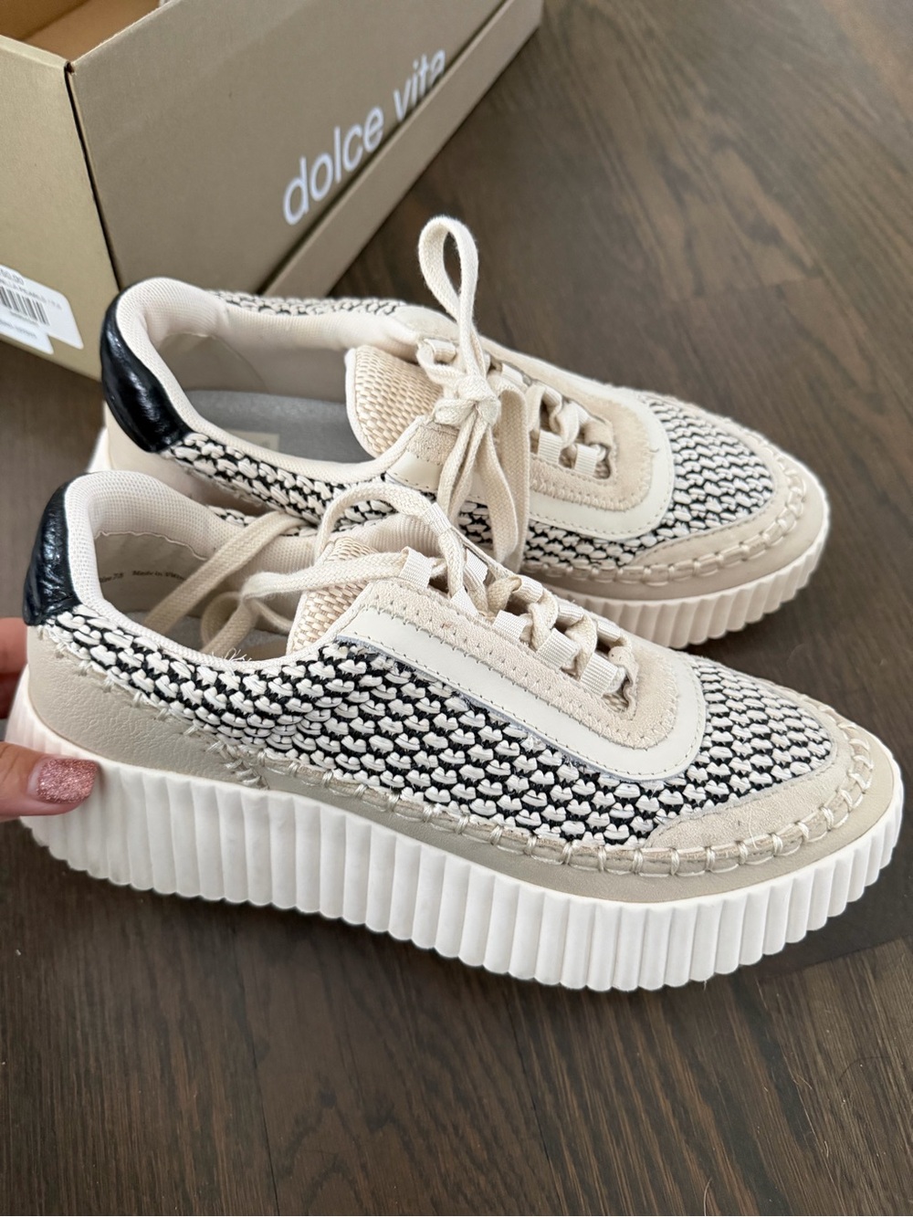 Dolce Vita Cream & Black Woven Platform Sneakers